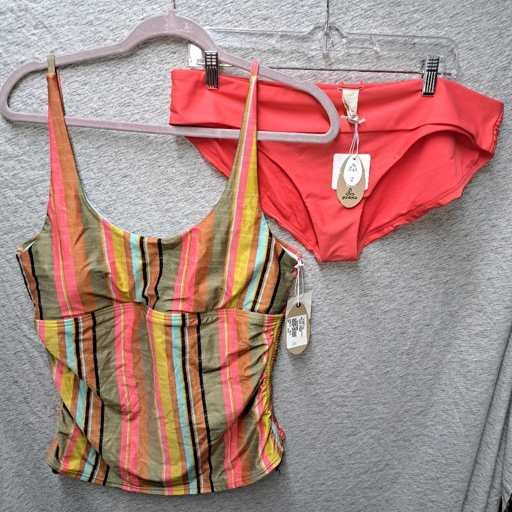 NwT PrAna Melody striped tankini top and solid bottoms size XL